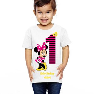 1st Birthday Minnie Mouse T-Shirt Bday Girl Cute Funny Tee