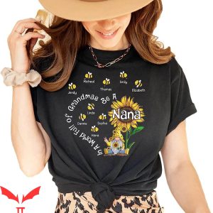 Nana With Grandkids Names T-Shirt Gnome Bee And Sunflowers