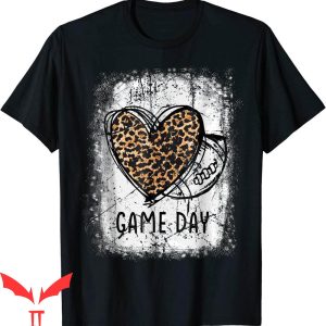 Game Day T-Shirt Leopard Heart Football Lovers Mom Bleached