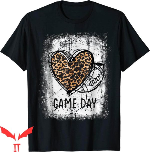 Game Day T-Shirt Leopard Heart Football Lovers Mom Bleached