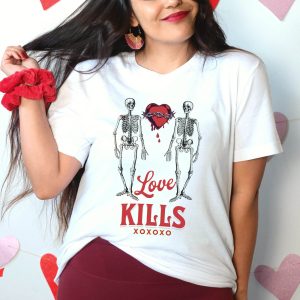 Love Kills T-Shirt Skeleton Gothic Valentine Heart Creepy