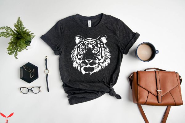 Mustard Tiger T-Shirt Tiger Face Wild Animal Trendy Tee
