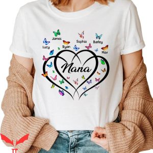 Nana With Grandkids Names T-Shirt Grandma Heart Butterfly