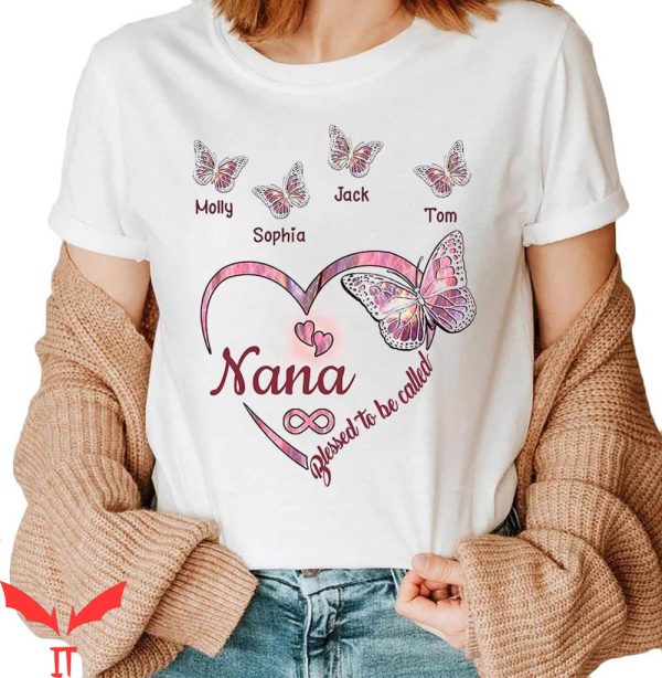 Nana With Grandkids Names T-Shirt Infinity Heart Grandma