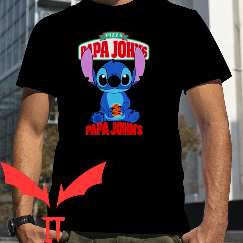 Papa Johns T-Shirt Bat Stitch Eating Pizza Restaurant Chain