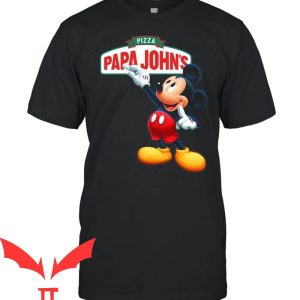 Papa John's T-Shirt Pizza Logo Funny Mickey Eating Tee