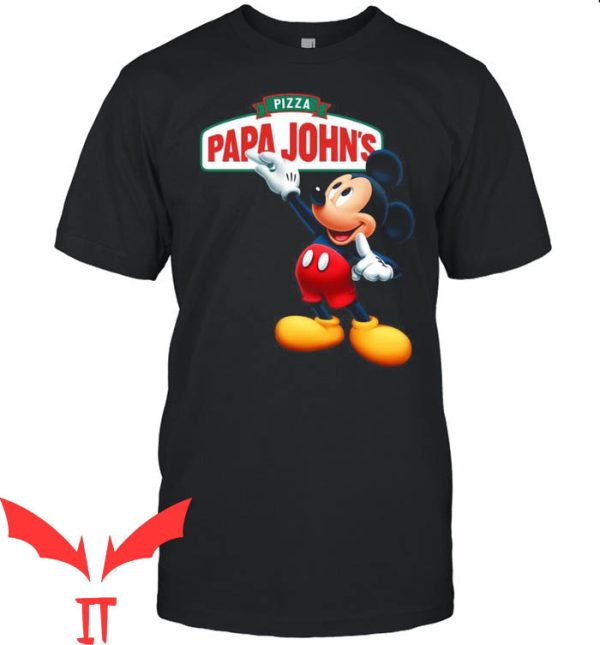 Papa John’s T-Shirt Pizza Logo Funny Mickey Eating Tee