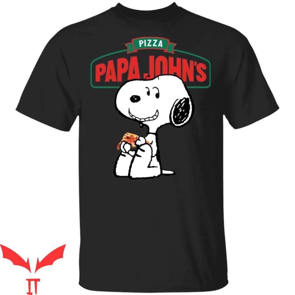 Papa John's T-Shirt Pizza Logo Funny Snoopy Eating Tee