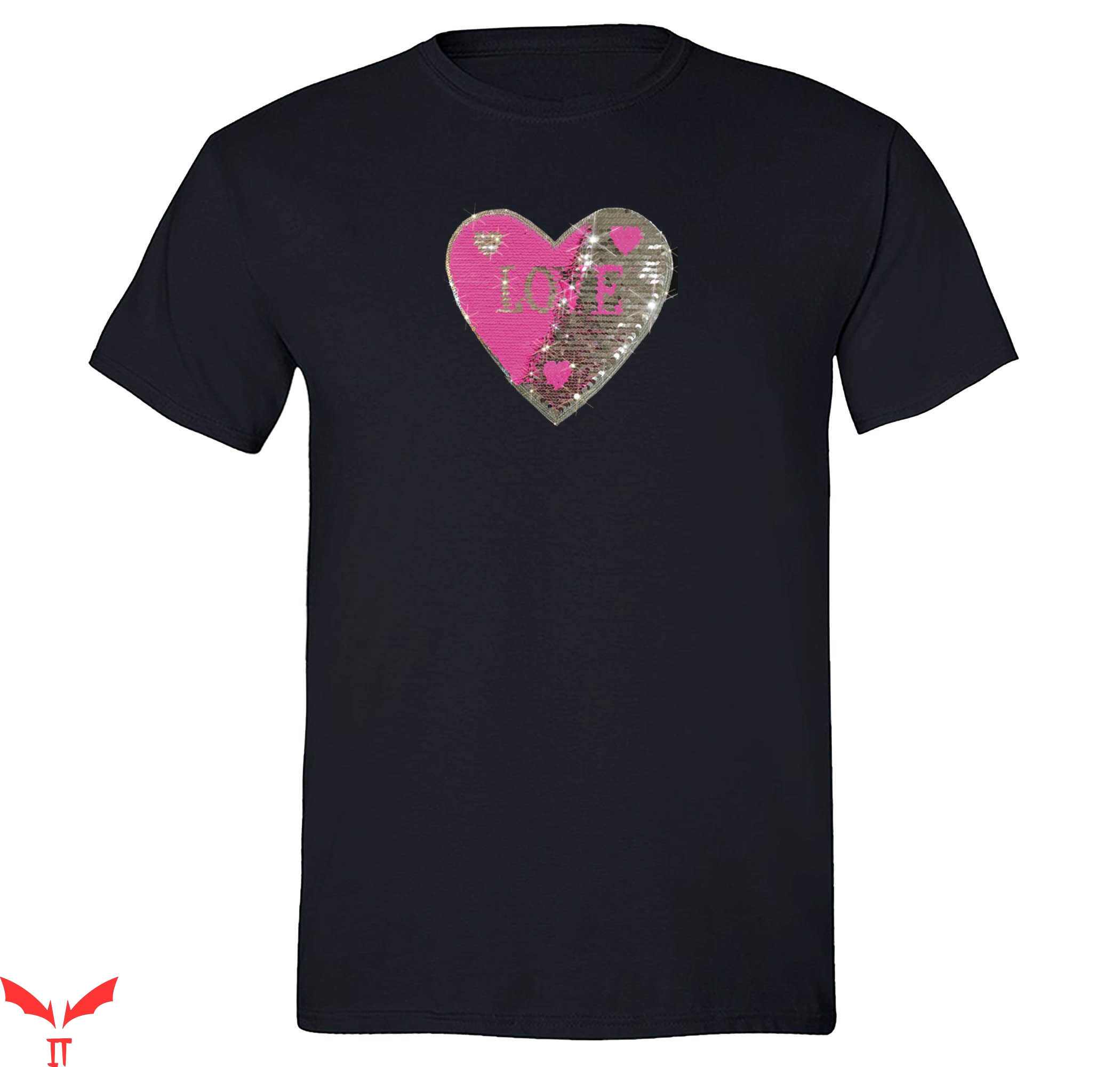 Reversible T-Shirt Pink Silver Heart Reversible Flip Tee