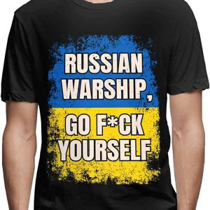 Russian Warship Go F Yourself T-shirt Typography Ukraine Flag