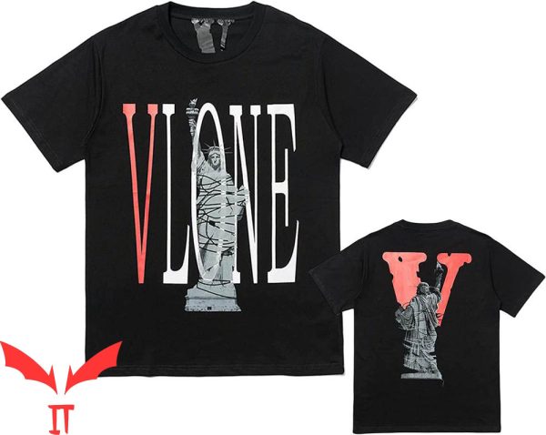 Vlone Red And Black T-Shirt V Letter Fashion Hip Hop Tee