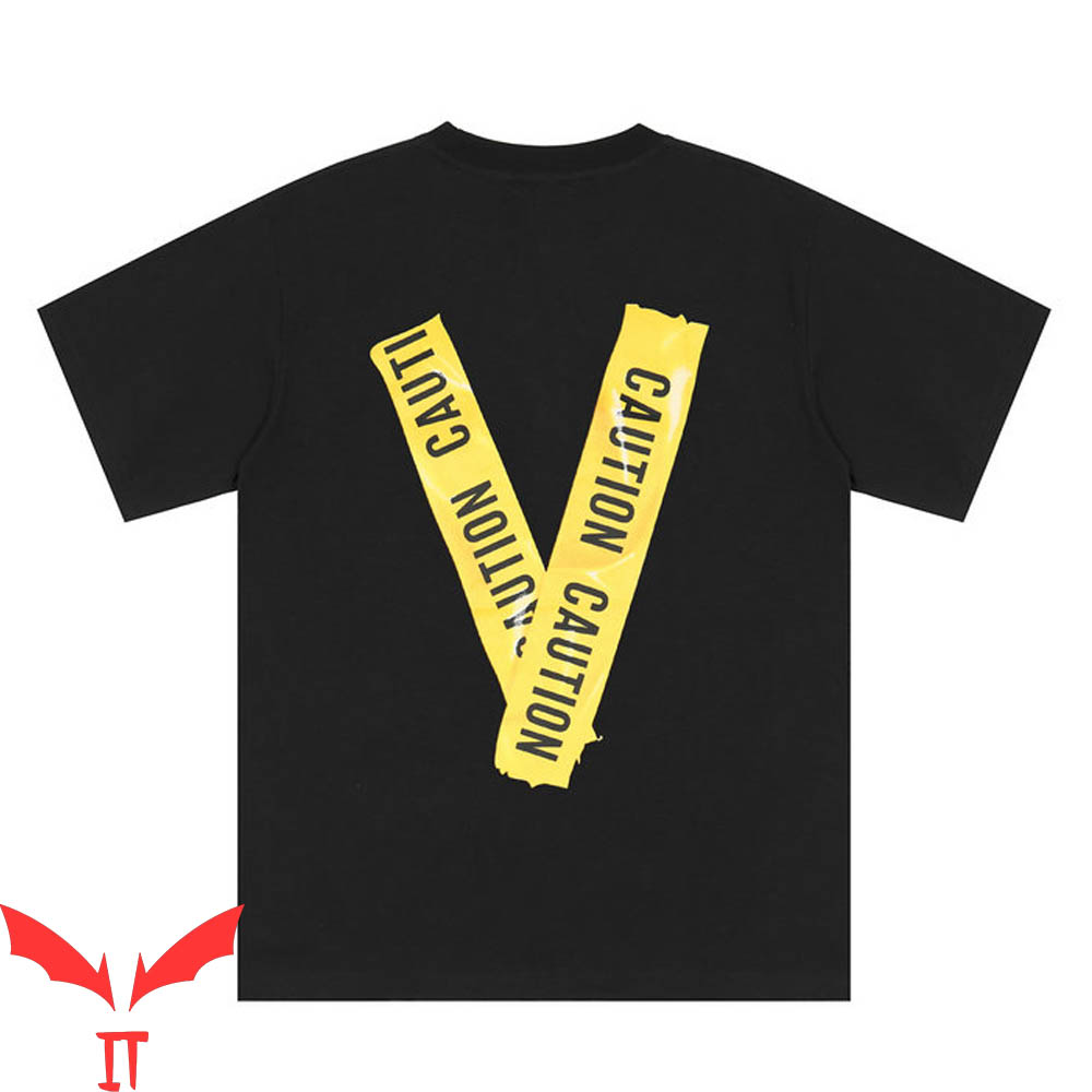 Yellow Vlone T-Shirt Caution Tape Risk Hip Hop V Letter Tee