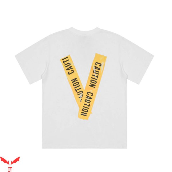 Yellow Vlone T-Shirt Caution Tape Risk V Front And Back