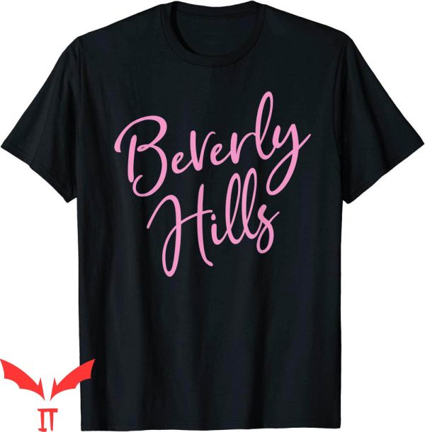 Beverly Hills T-Shirt California CA Script Pink Text Tee
