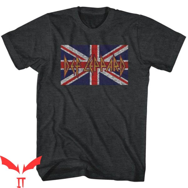 Def Leppard Union Jack T-Shirt Flag Heather Rock N Roll Tee
