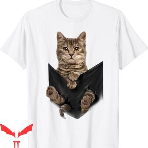 Personalized Cat T-Shirt Brown Cat Sits In Pocket Cats Tee