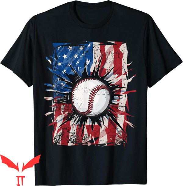 4th Of July T-Shirt Patriotic Baseball USA American Flag
