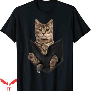 Cat Face T-Shirt Brown Cat Sits in Pocket Gifts