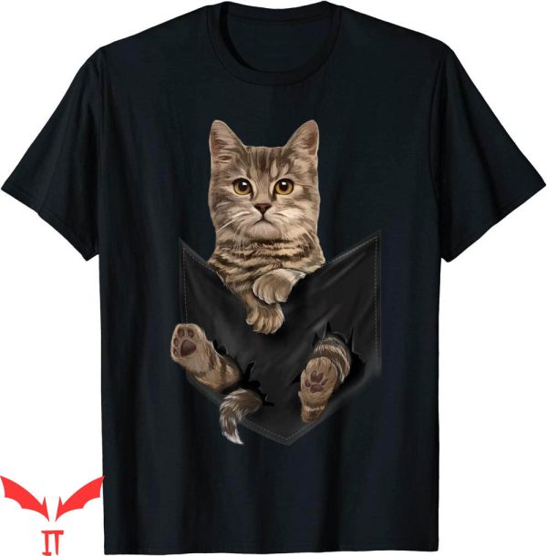 Cat Face T-Shirt Brown Cat Sits in Pocket Gifts