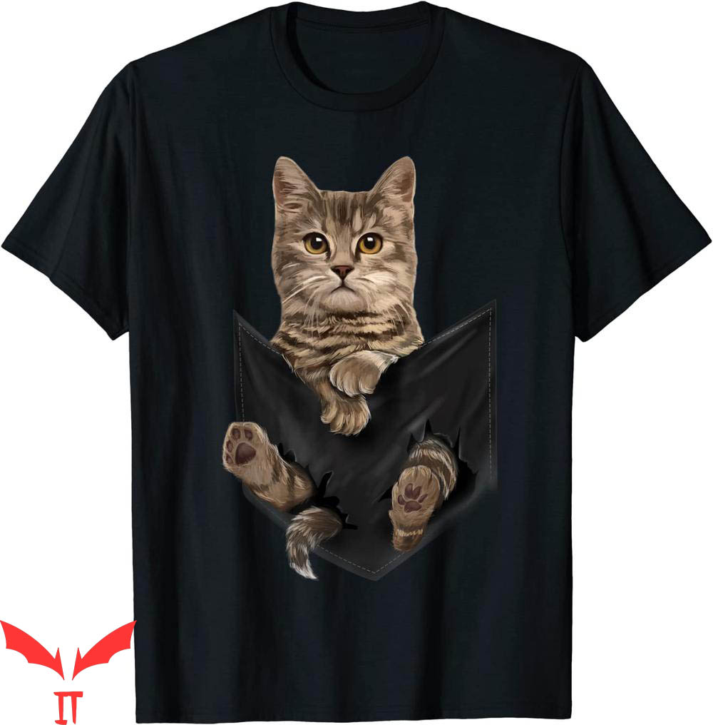 Cat Face T-Shirt Brown Cat Sits in Pocket Gifts Cat Face T-Shirt Brown Cat Sits in Pocket Gifts