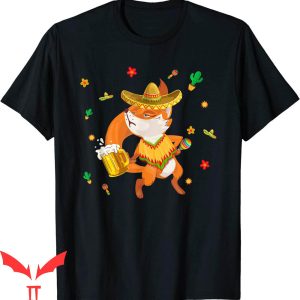 Fox Mexico T-Shirt Cute Sombrero Mexican Fox Drinking Beer
