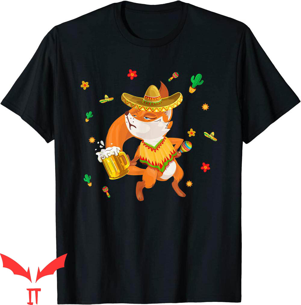 Fox Mexico T-Shirt Cute Sombrero Mexican Fox Drinking Beer Fox Mexico T-Shirt Cute Sombrero Mexican Fox Drinking Beer