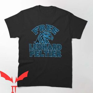Free Leonard Peltier T Shirt Blue Used Look Classic