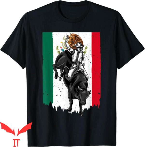Mexican Cowboy T-Shirt Rodeo Bull Rider Mexican Flag