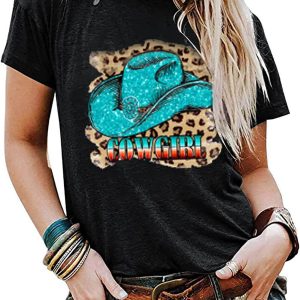 Reverse Cowgirl T-shirt Country Life Western Hat Leopard