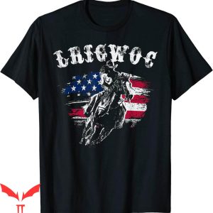 Reverse Cowgirl T-shirt Cowgirl Riding Horse American Flag