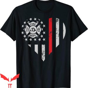 Thin Red Line T-Shirt Firefighter Love Heart 4th Of July USA