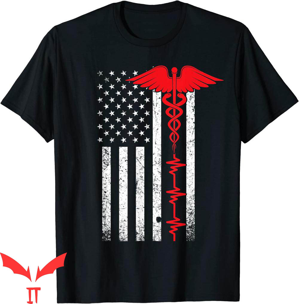 Thin Red Line T-Shirt USA Flag Nurse 4th Of July USA