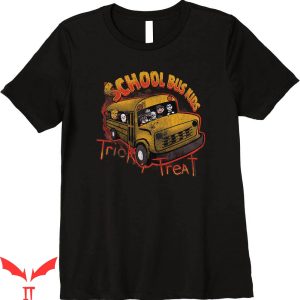Trick R Treat T-shirt Scary Holloween School Bus Kids Boo