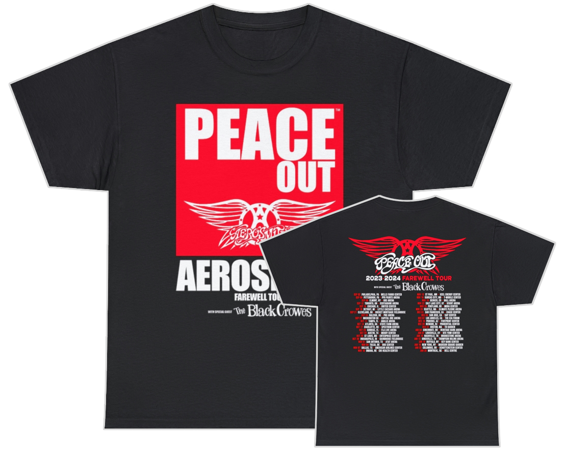 Aerosmith 2023 - 2024 Peace Out Farewell Tour with The Black Crowes Tour Shirt Aerosmith 2023 - 2024 Peace Out Farewell Tour with The Black Crowes Tour Shirt