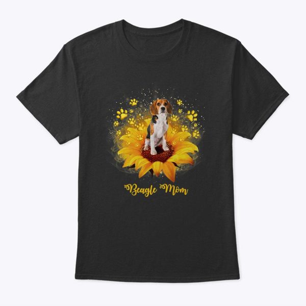 Beagle Mom Sunflower With Dog Paw Mother’s Day T-Shirt