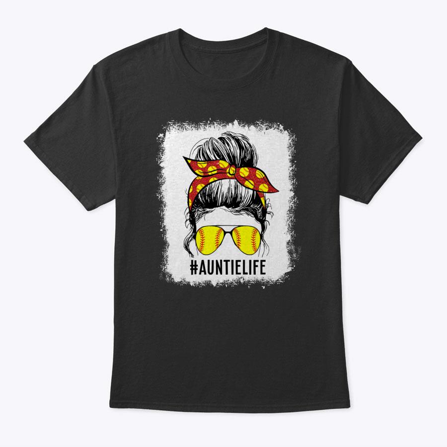 Bleached Softball Aunt Messy Bun Game Day Vibes Mother's Day T-Shirt Bleached Softball Aunt Messy Bun Game Day Vibes Mother's Day T-Shirt
