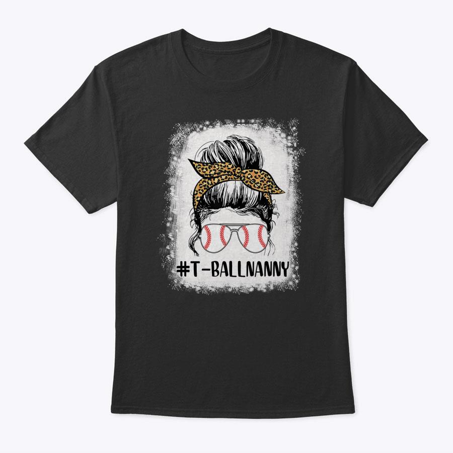 Bleached T-Ball Nanny Life Messy Bun Leopard Print Softball T-Shirt Bleached T-Ball Nanny Life Messy Bun Leopard Print Softball T-Shirt