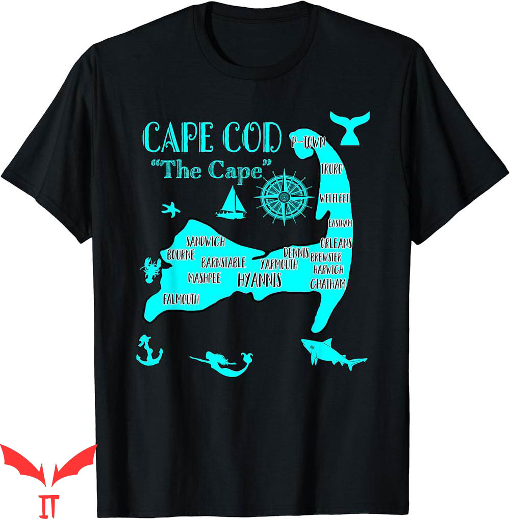 Cape Cod T-Shirt Map Aqua Blue Nautical Symbols Fish Mermaid Cape Cod T-Shirt Map Aqua Blue Nautical Symbols Fish Mermaid