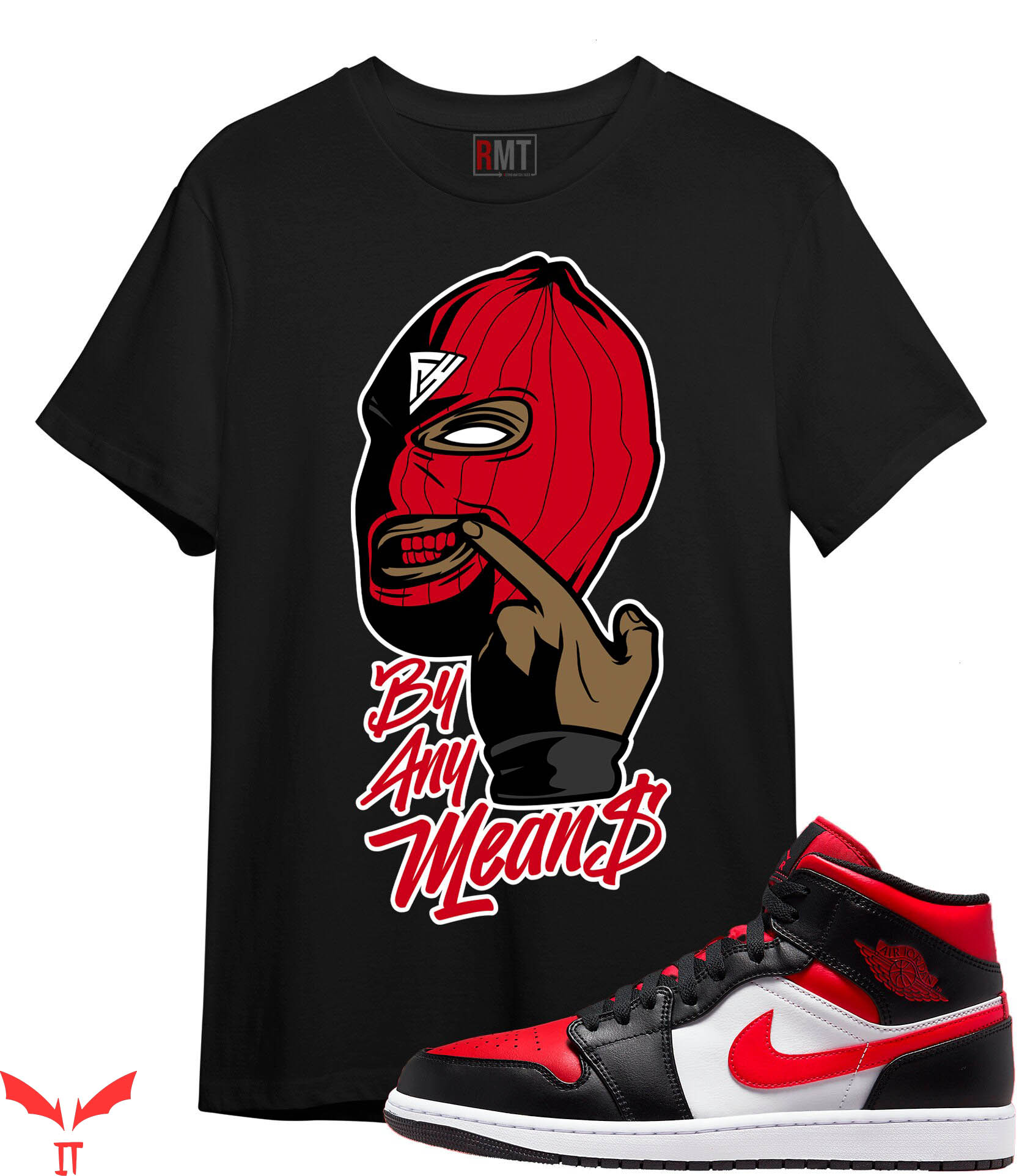 Jordan 1 T-Shirt For J1 Mid Bred Toe By Any Means Tee Jordan 1 T-Shirt For J1 Mid Bred Toe By Any Means Tee