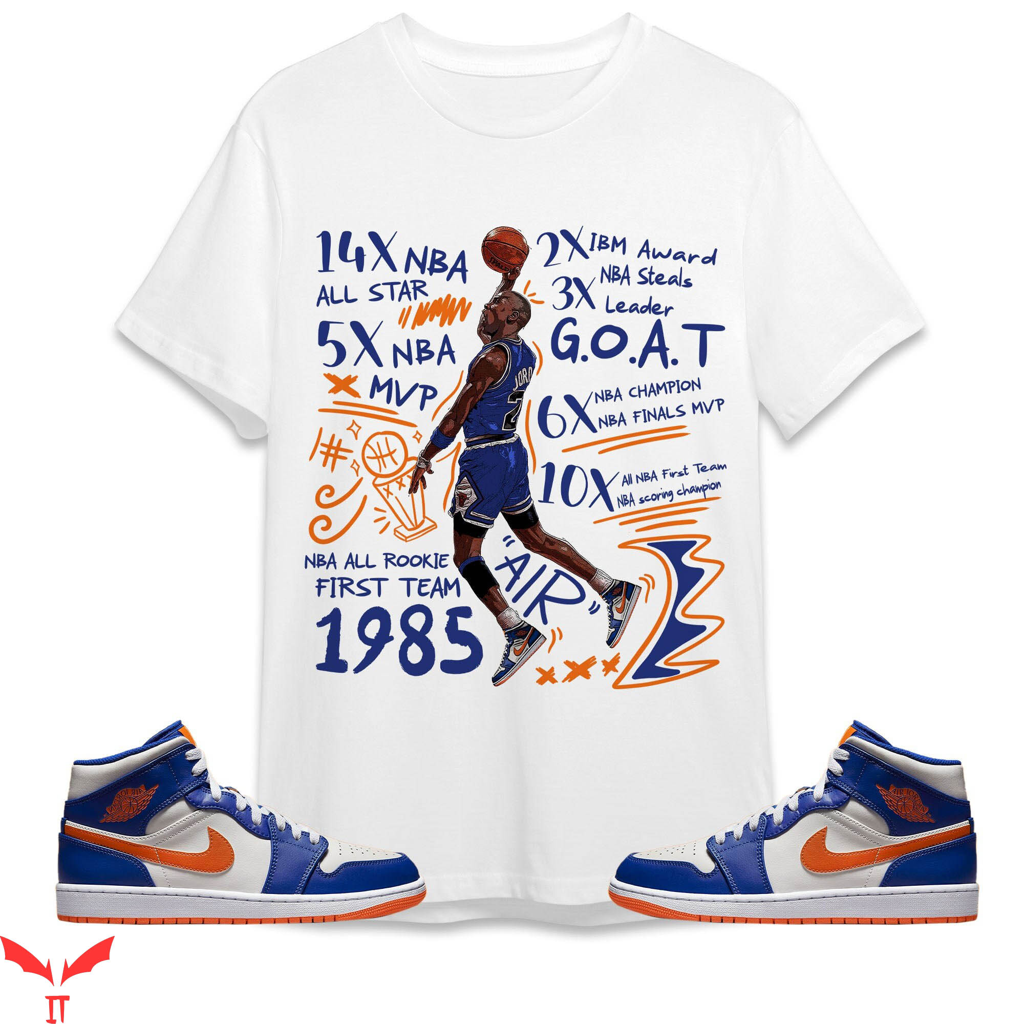 Jordan 1 T-Shirt MJ Accolades Match J1 Mid Wheaties Knick Jordan 1 T-Shirt MJ Accolades Match J1 Mid Wheaties Knick