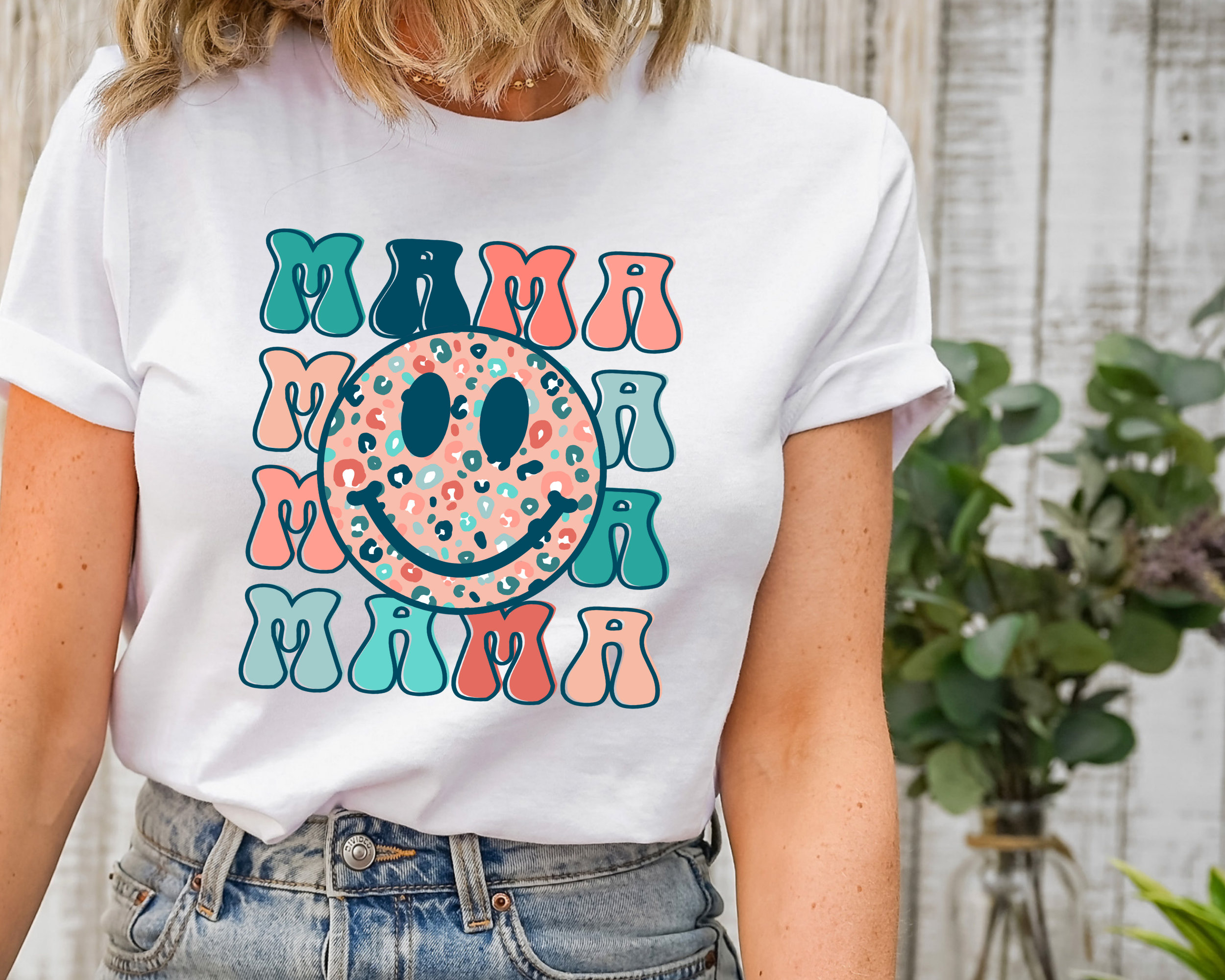 Leopard Mama Retro Smiley New Mom Shirt Leopard Mama Retro Smiley New Mom Shirt