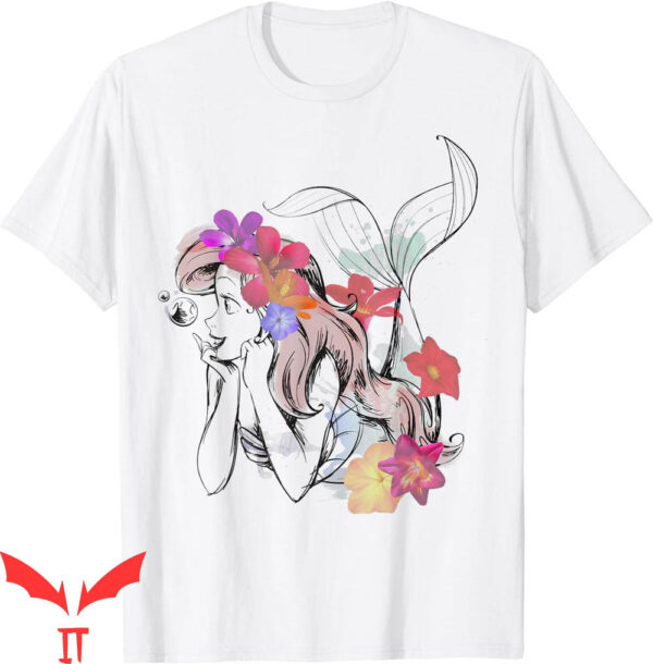 Little Mermaid T-Shirt Disney Floral Watercolor Outline