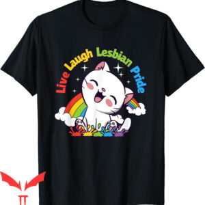 Live Laugh Lesbian T-Shirt Pride LGBTQ Cat Lovers Tee