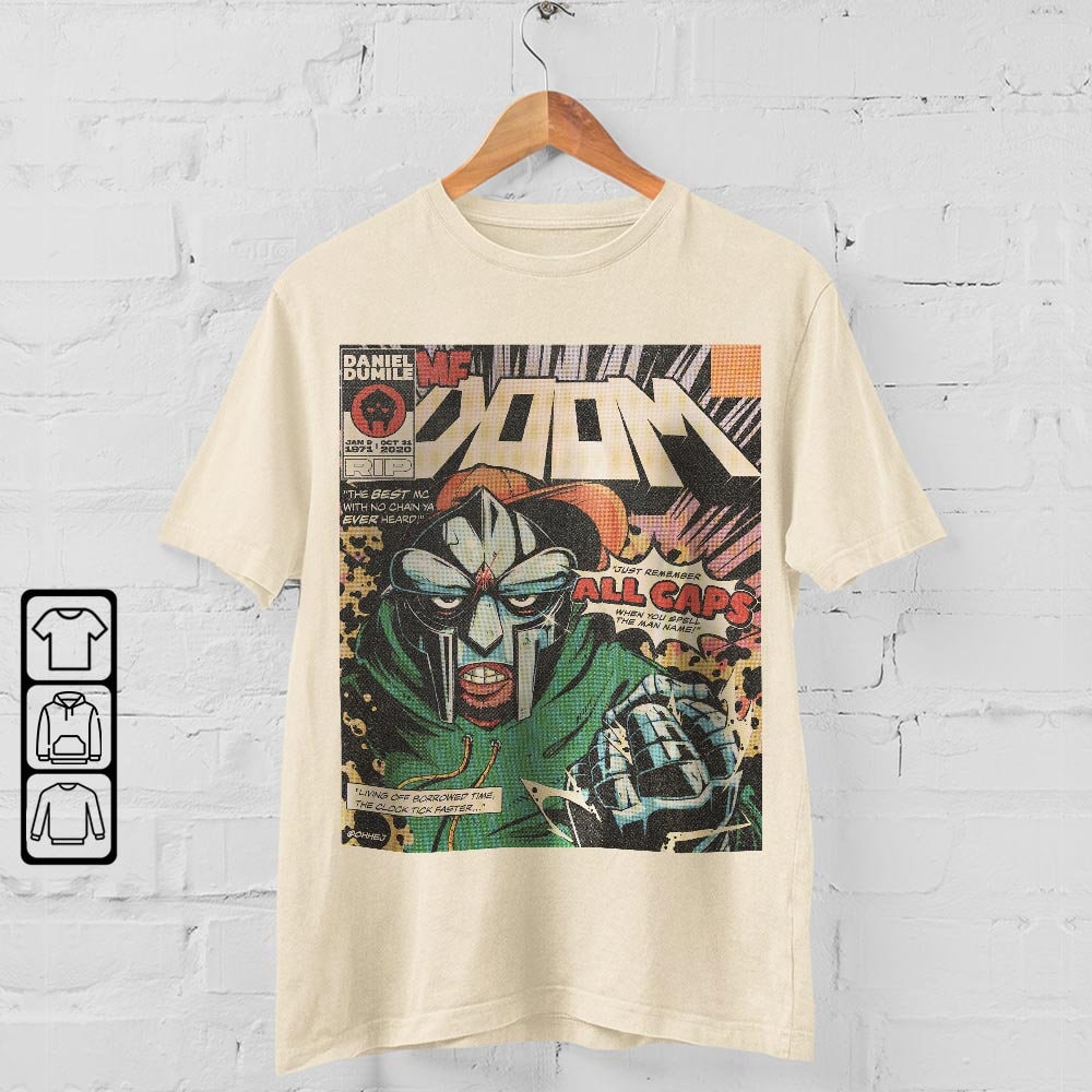 MF DOOM All Caps Comic Art Book Retro Vintage 90s T-Shirt MF DOOM All Caps Comic Art Book Retro Vintage 90s T-Shirt