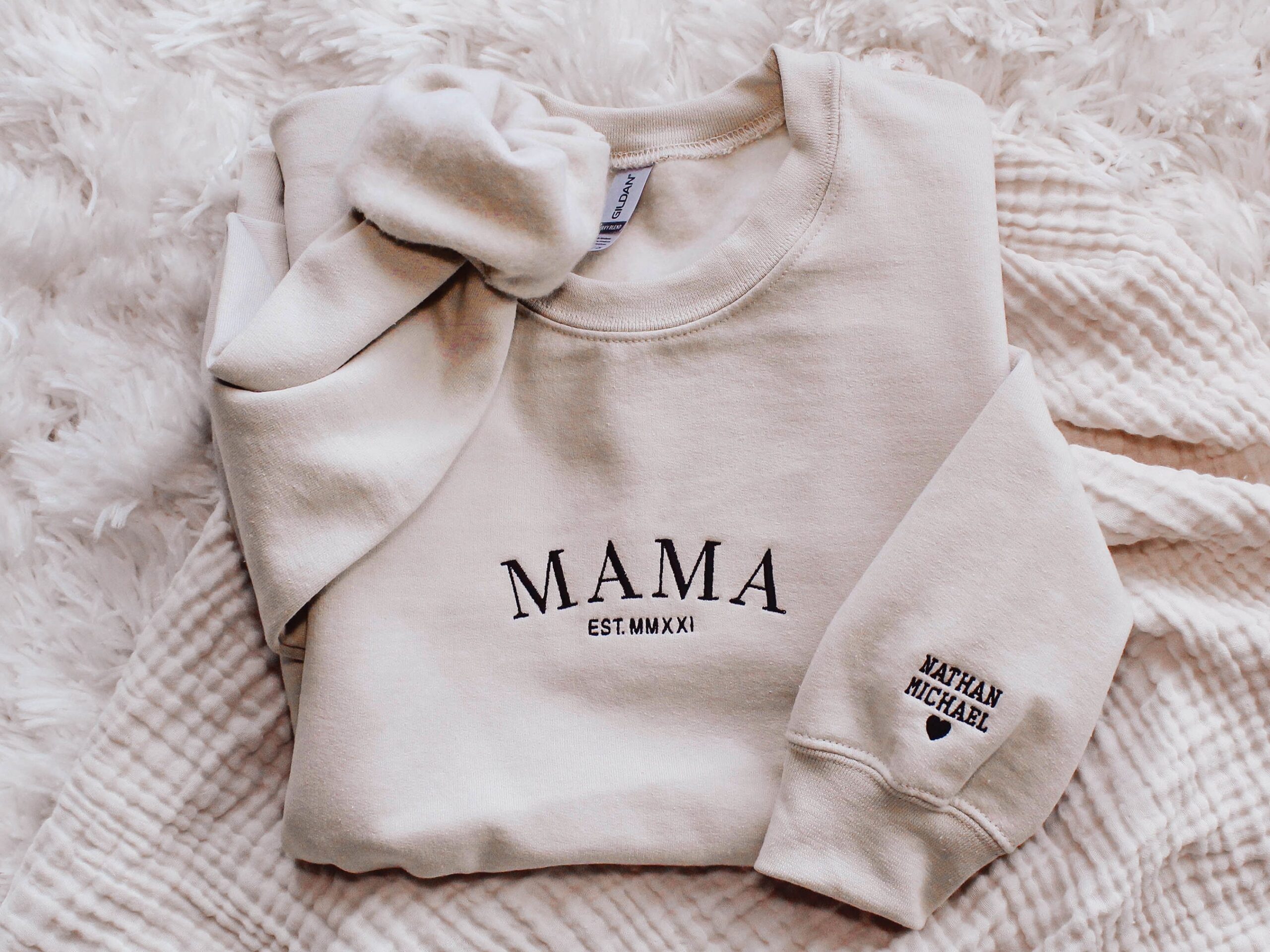 Mama EST Mother's Day Embroidered Sweatshirt Mama EST Mother's Day Embroidered Sweatshirt