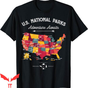 Map On T-Shirt 62 National Parks US Vintage Camping Hiking