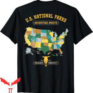 Map On T-Shirt All 63 US National Parks Outdoor Adventure