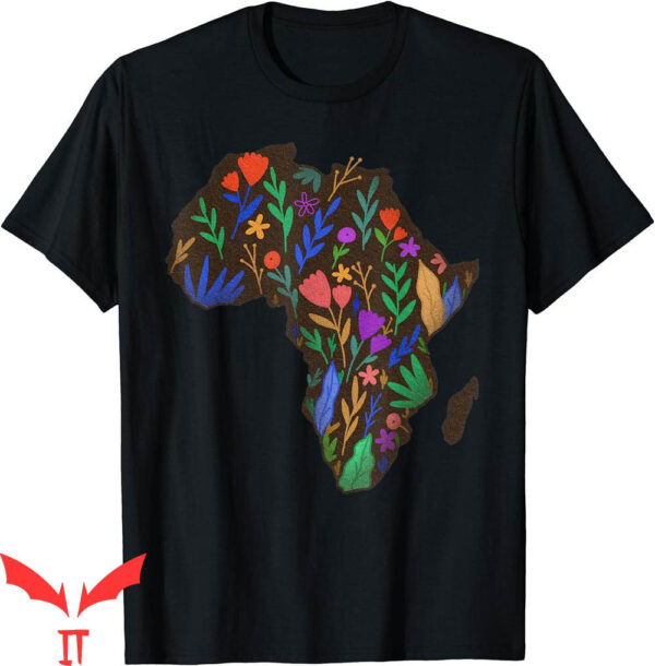 Map On T-Shirt Floral Aesthetic Colorful Nature Of Africa On