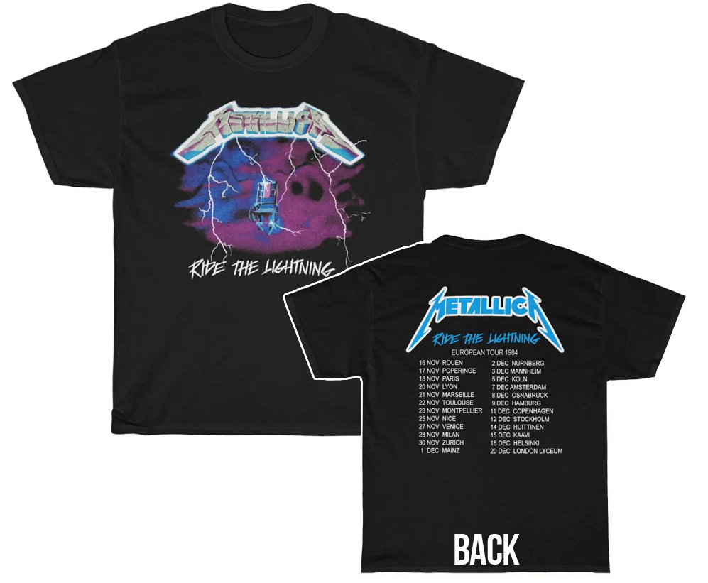 Metallica 1985 Ride The Lighting European Tour Shirt Metallica 1985 Ride The Lighting European Tour Shirt