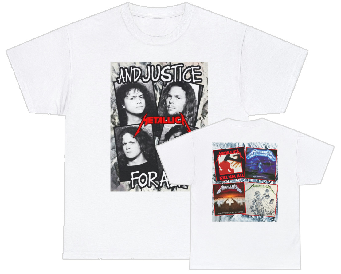Metallica And Justice For All Band Photos With Album Covers Shirt Metallica And Justice For All Band Photos With Album Covers Shirt